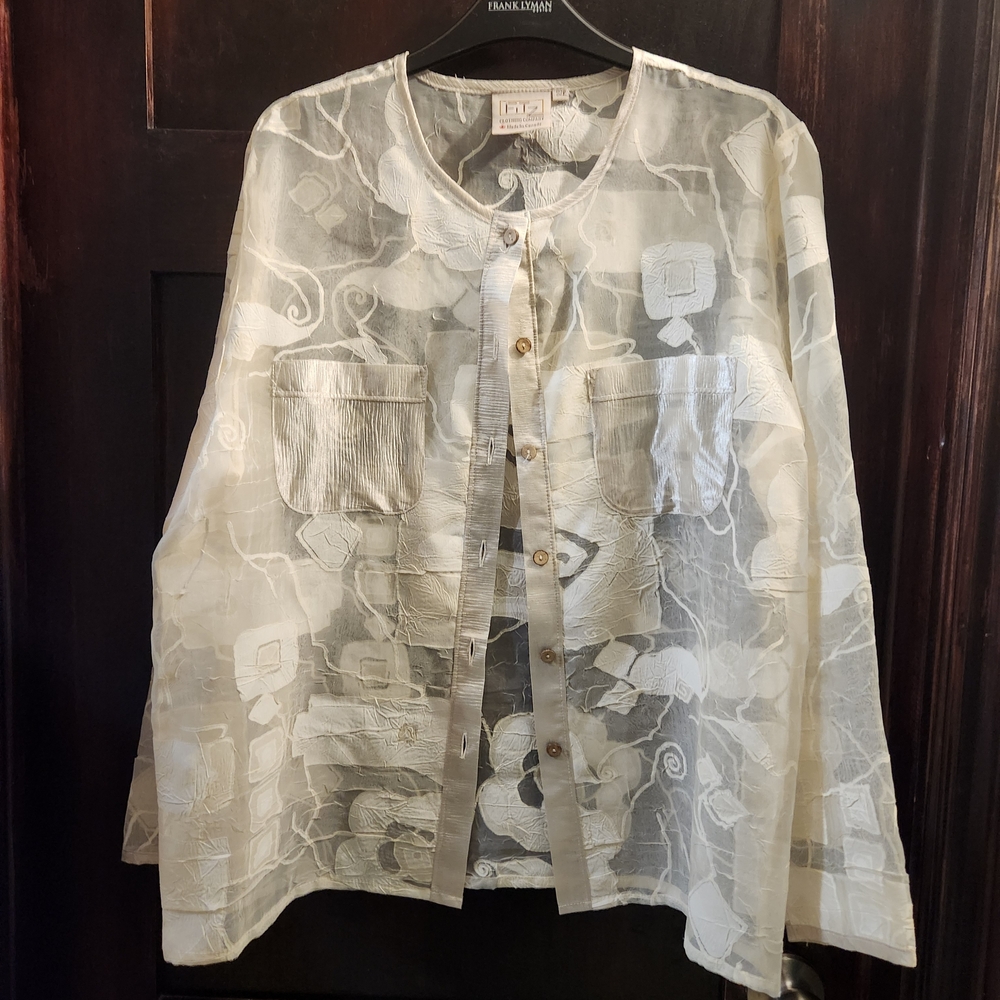 Elegant Sheer Floral Blazer - Cream Made in Canada